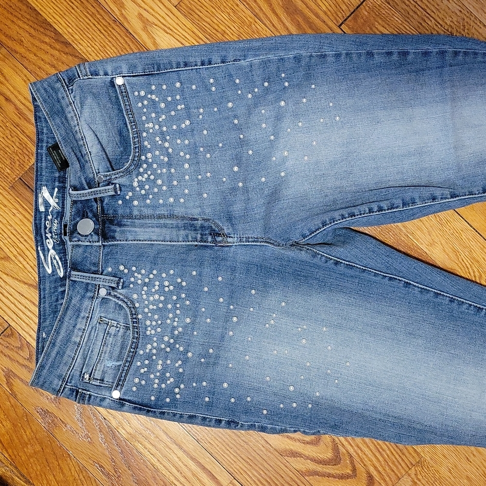 Pearl embellished skinny jeans